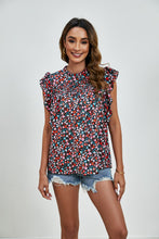 Load image into Gallery viewer, Ruffled Ditsy Floral Mock Neck Cap Sleeve Blouse