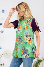 Load image into Gallery viewer, Celeste Full Size Open Tie Sleeve Round Neck Floral Blouse