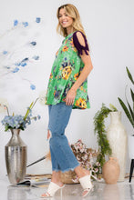 Load image into Gallery viewer, Celeste Full Size Open Tie Sleeve Round Neck Floral Blouse