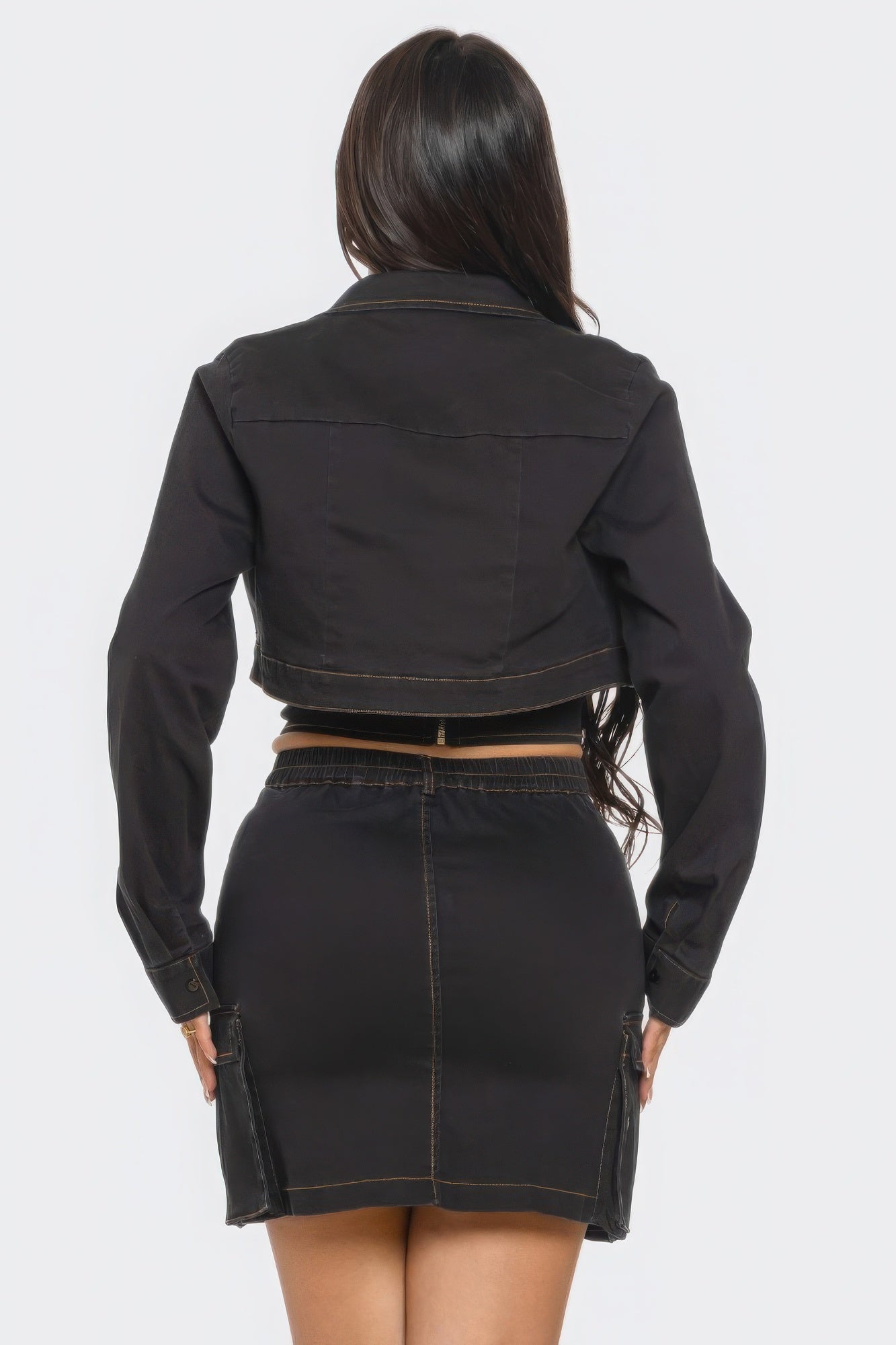Stylish skirt, a chic top, and a matching crop jacket set