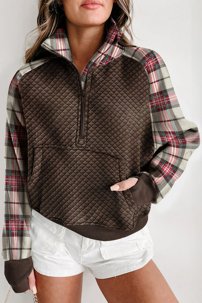 Plaid Half Zip Long Sleeve Sweatshirt