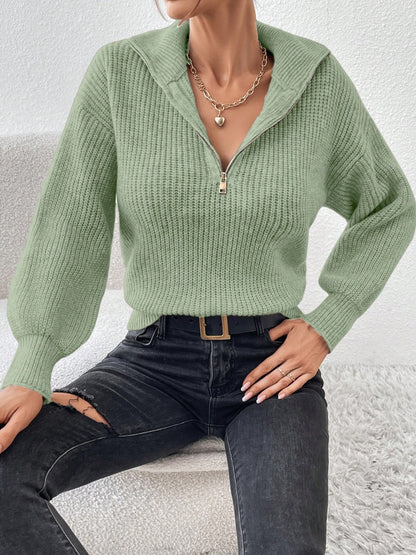 Honey Half Zip Dropped Shoulder Sweater