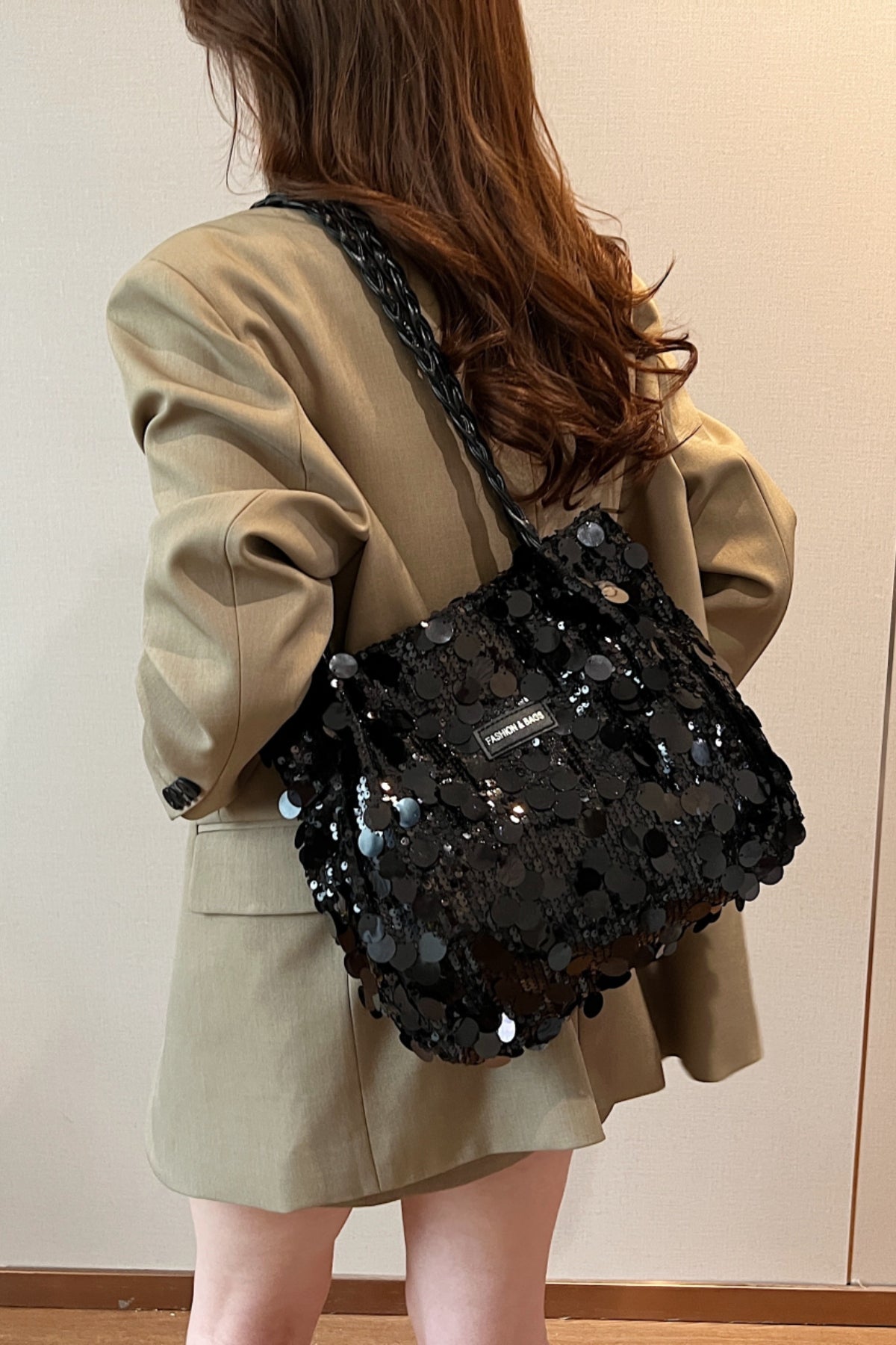 Sequin Braided Strap Shoulder Bag