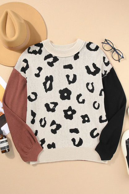 Leopard Round Neck Long Sleeve Sweater