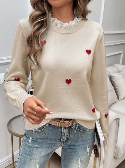 Lace Detail Heart Long Sleeve Sweater