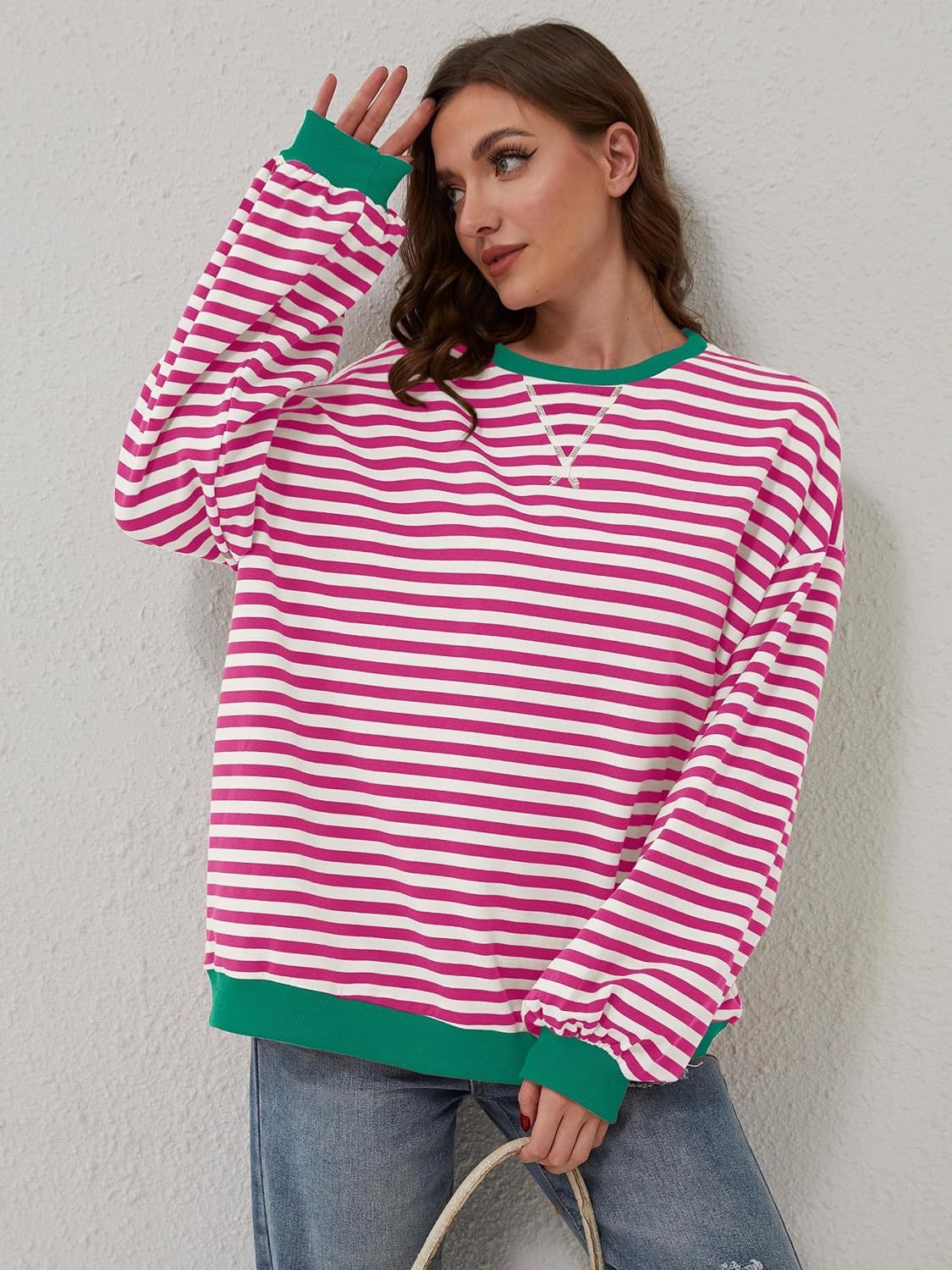 Contrast Striped Long Sleeve Sweatshirt