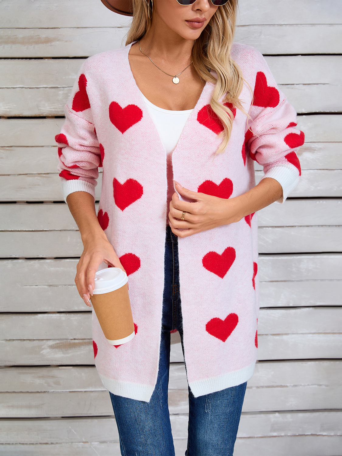 Angel Wings Heart Open Front Long Sleeve Cardigan