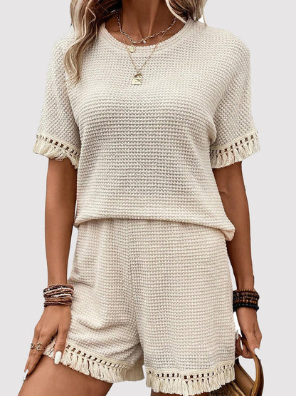 Tassel Round Neck Top and Shorts Set