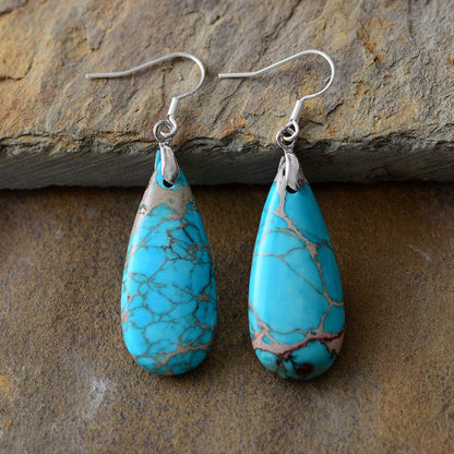 Natural Stone Copper Teardrop Earrings