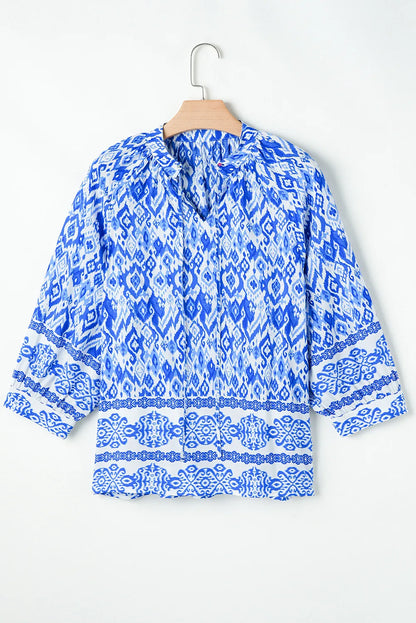 Printed Tie Neck Three-Quarter Sleeve Blouse