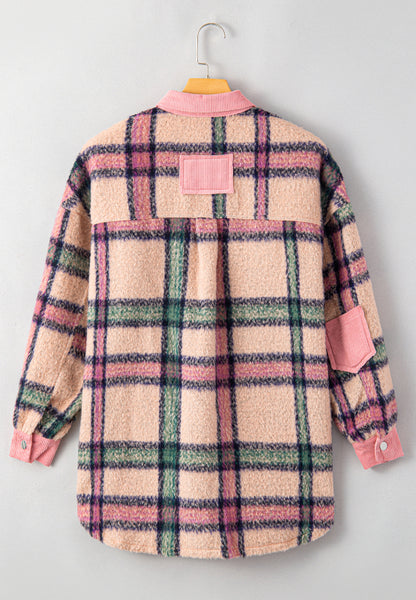 Fuzzy Plaid Corduroy Patchwork Shacket