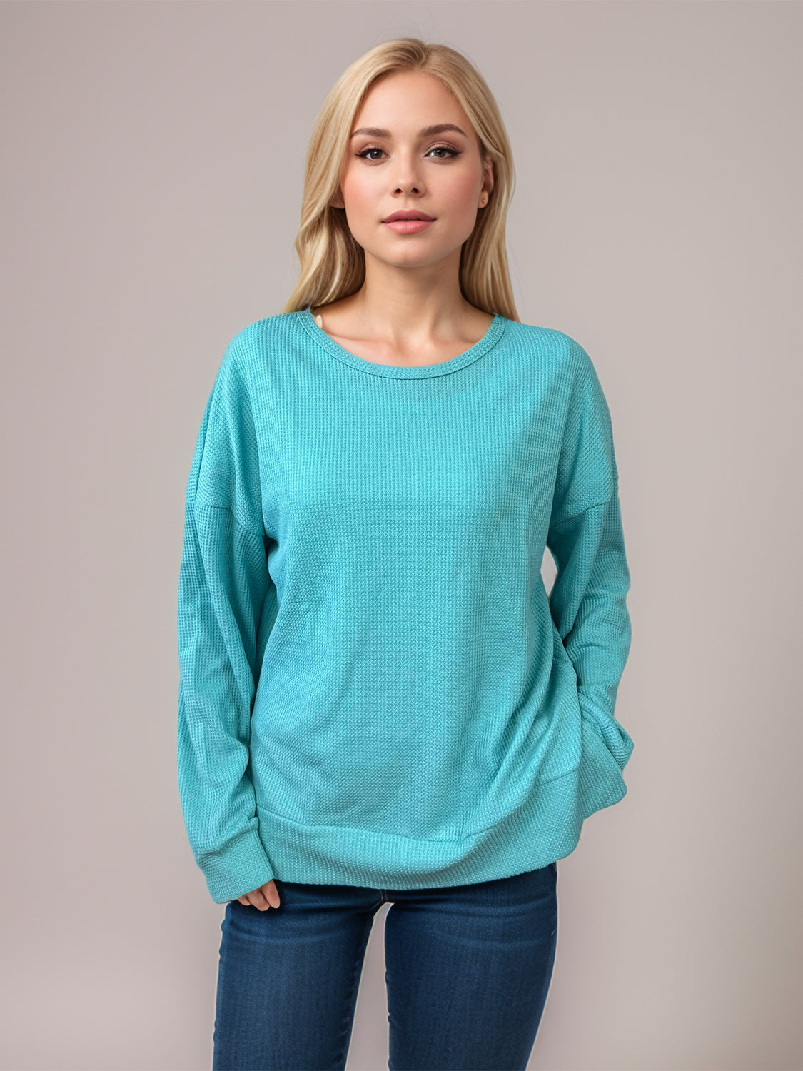 Side Slit Round Neck Long Sleeve T-Shirt