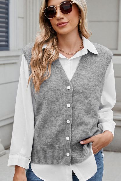 Button Down V-Neck Sweater Vest