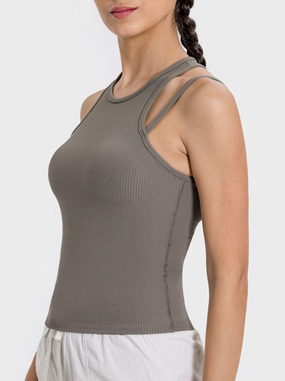 Cutout Round Neck Racerback Active Tank