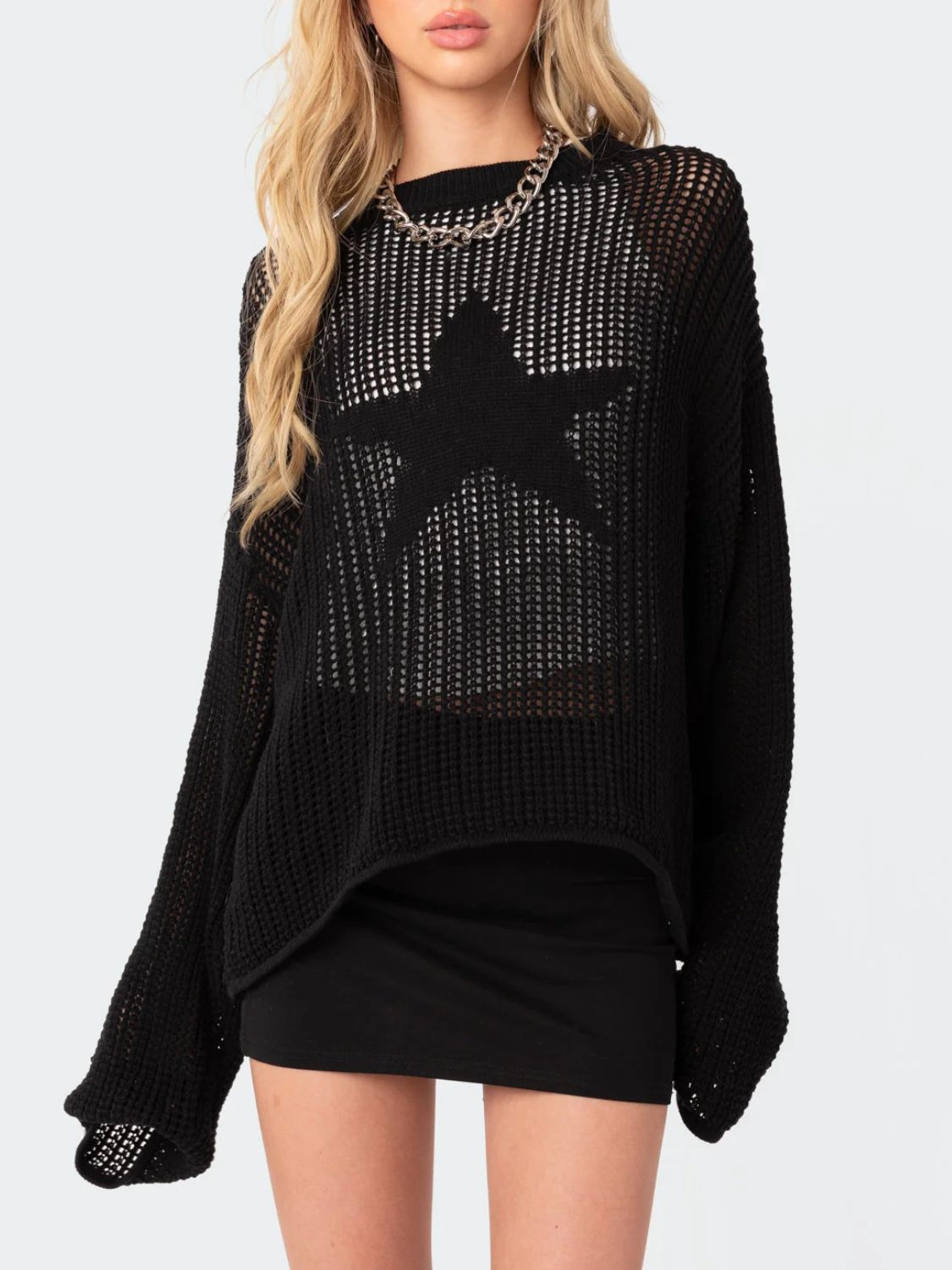 Star Round Neck Long Sleeve Knit Top