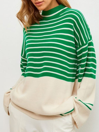 Striped Mock Neck Long Sleeve Sweater