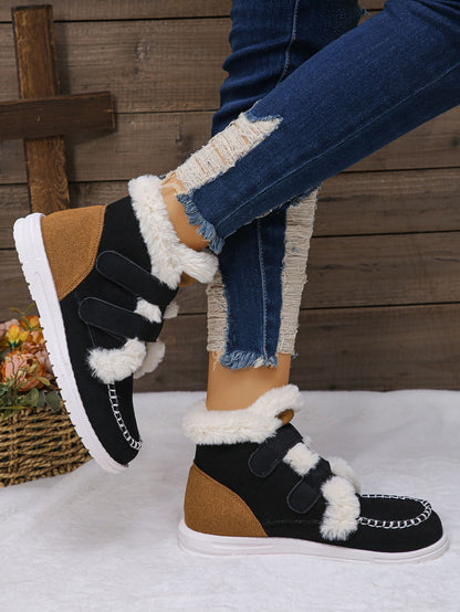 Faux Fur Round Toe Flat Boots