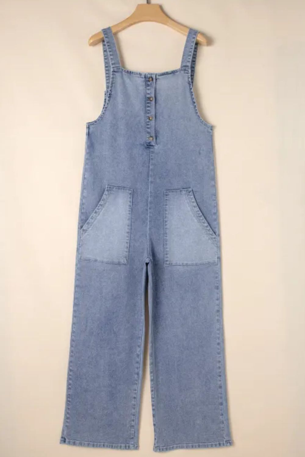 Wide Strap Denim Overalls with Pockets