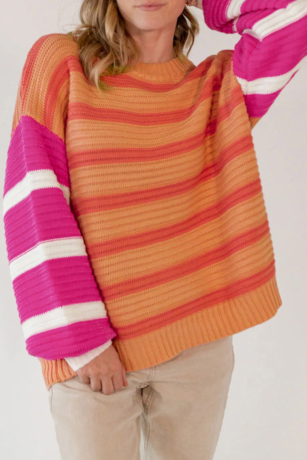 Striped Round Neck Long Sleeve Sweater