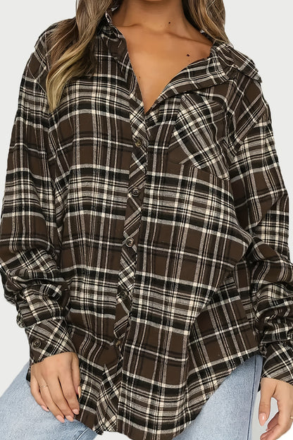 Plaid Collared Neck Long Sleeve Shirt