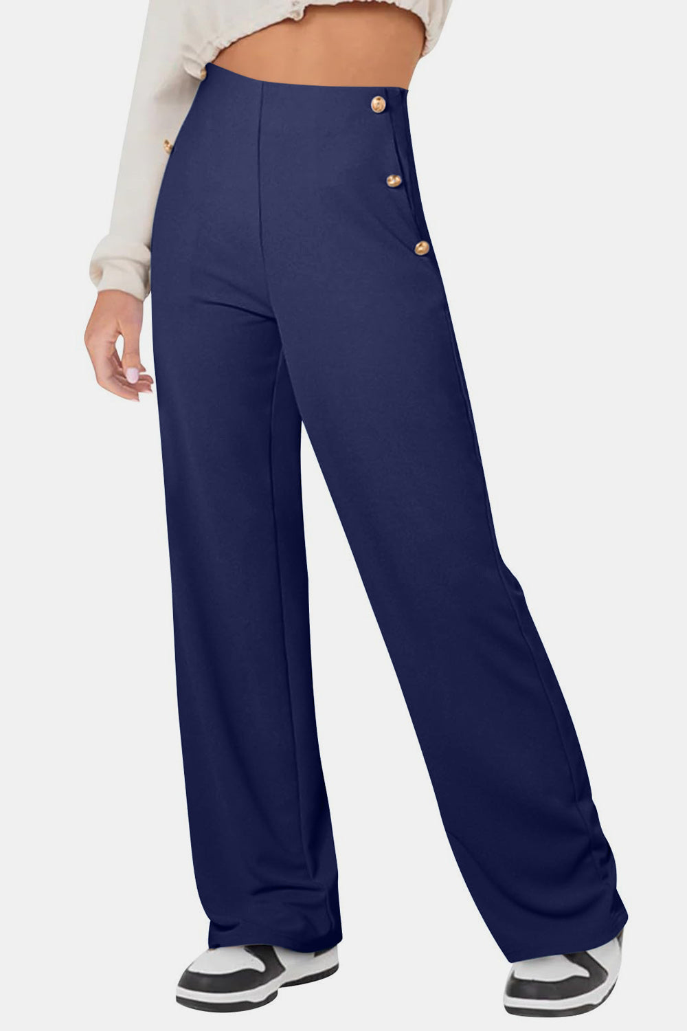 Decorative Button High Rise Pants