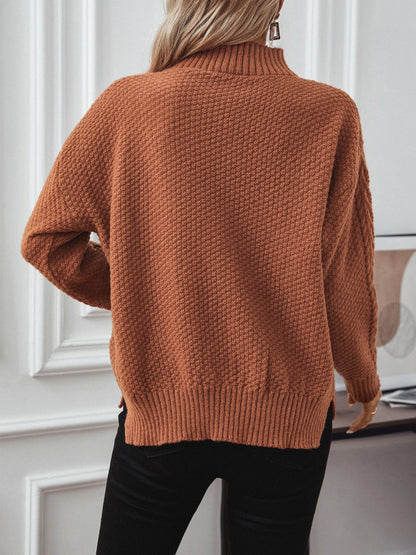 Cable-Knit Mock Neck Long Sleeve Sweater