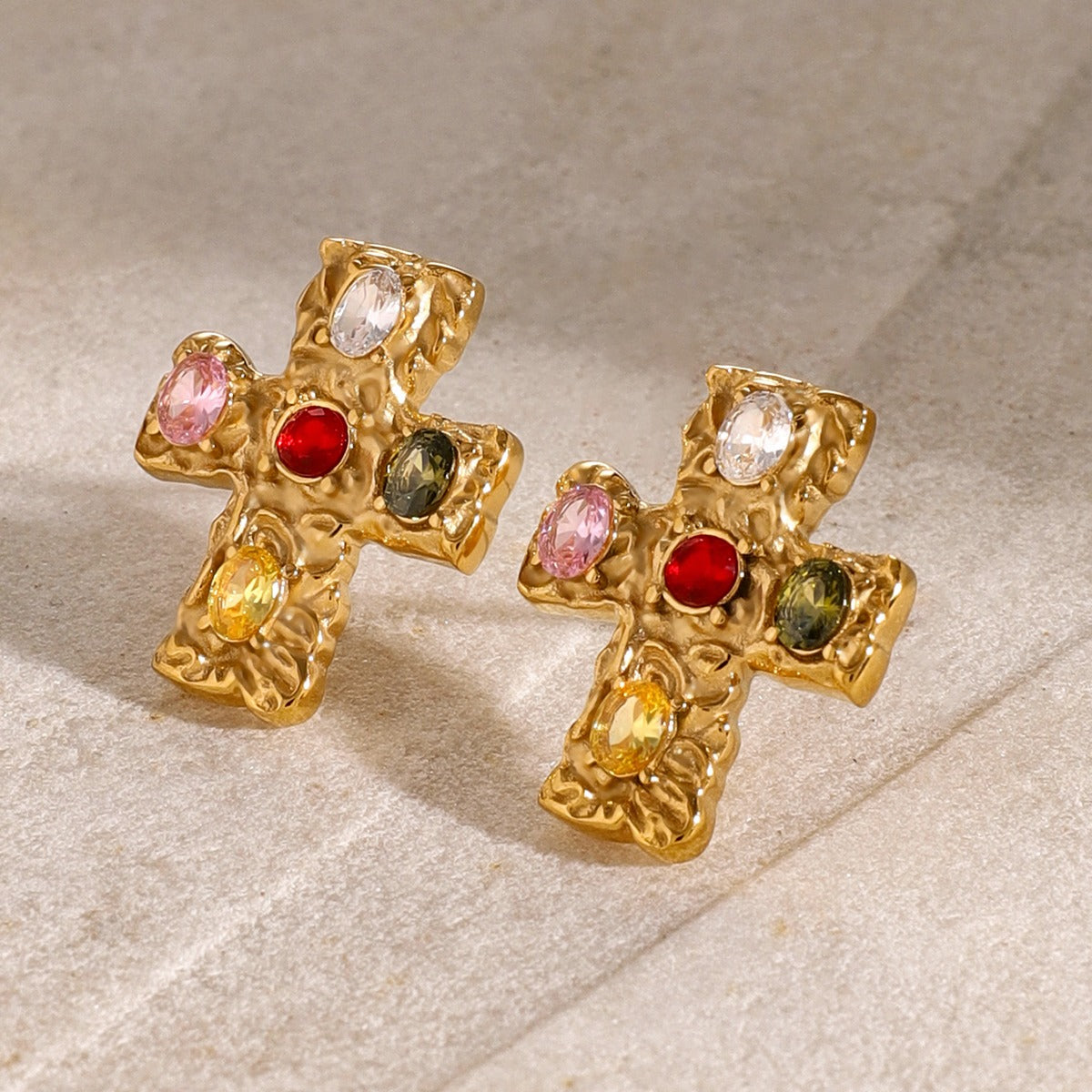 18K Gold-Plated Zircon Cross Earrings