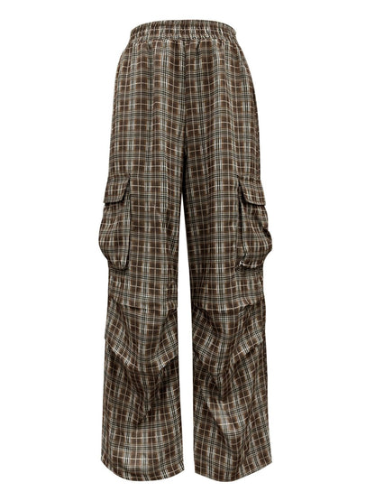 Plaid Wide Leg Pants with Pockets