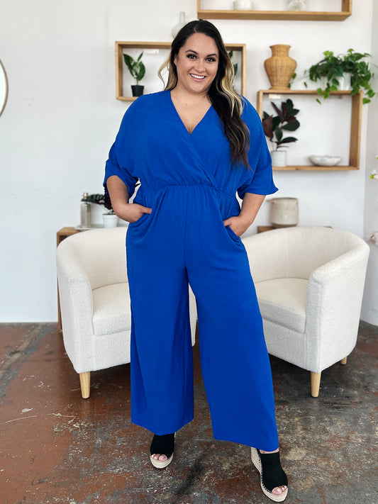 Double Take Full Size Half Sleeve Wide Leg Jumpsuit