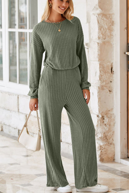 Round Neck Long Sleeve Jumpsuit