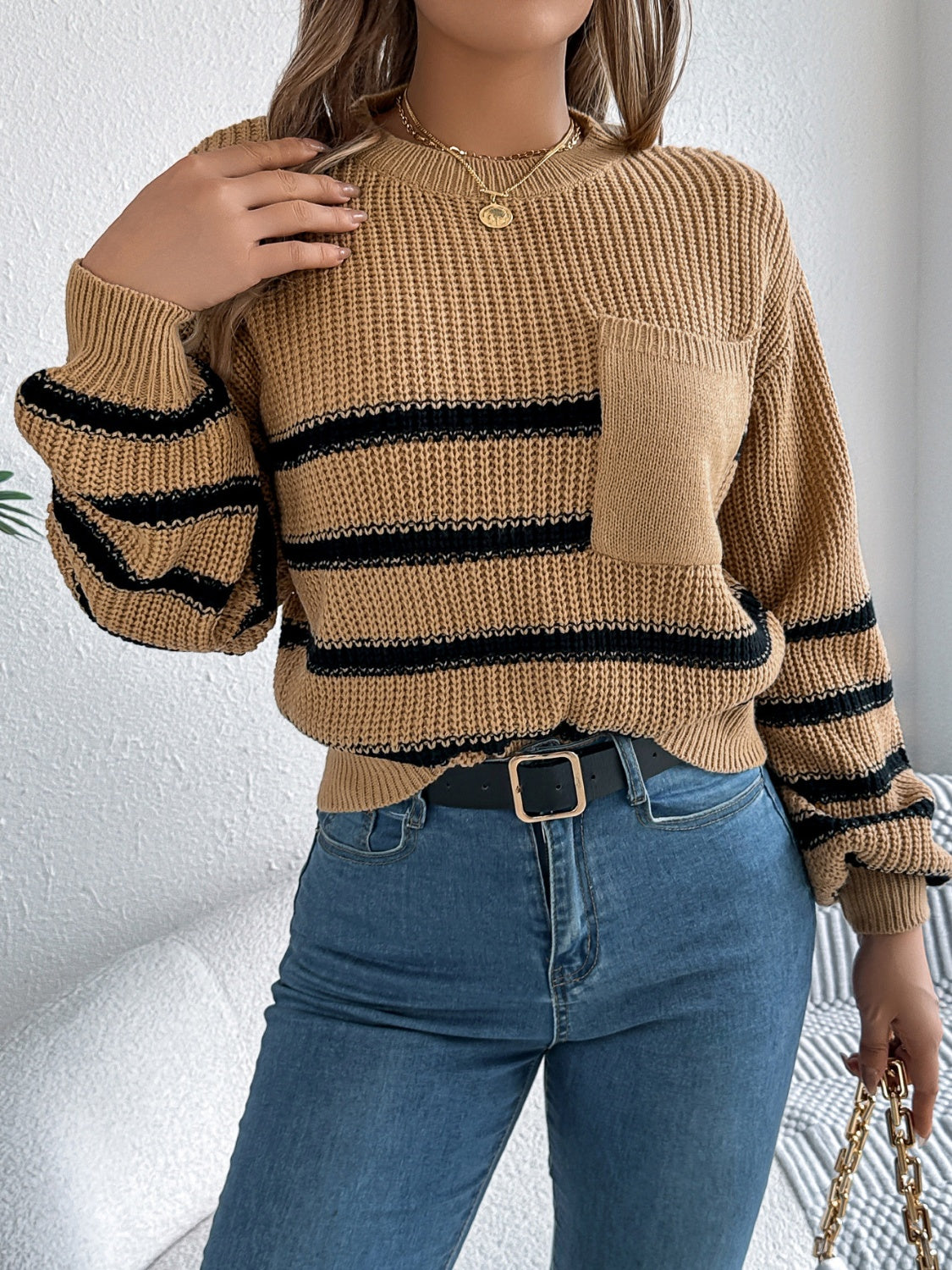 Striped Round Neck Long Sleeve Sweater