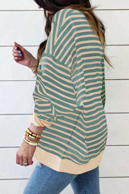 Contrast Stripes Round Neck Long Sleeve Sweatshirt