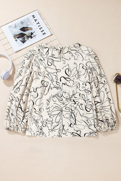 Printed Round Neck Three-Quarter Sleeve Blouse