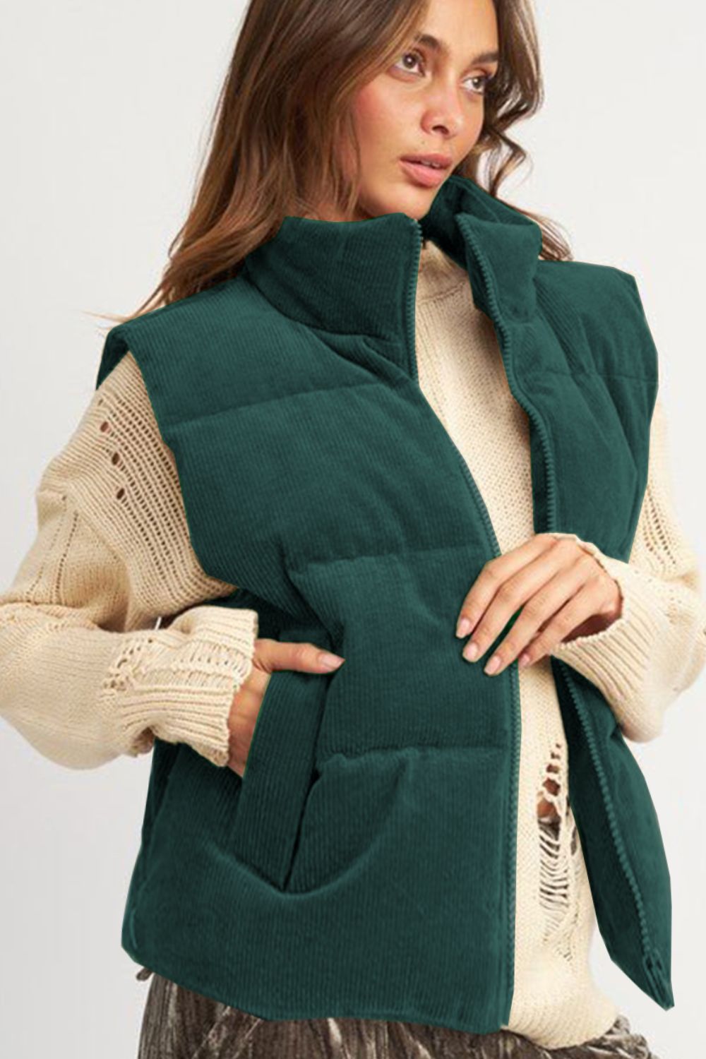 Zip Up Turtleneck Vest Coat