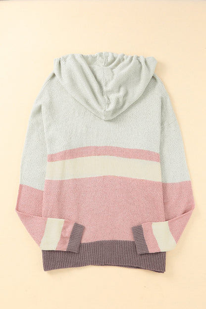 Color Block Long Sleeve Drawstring Hooded Sweater