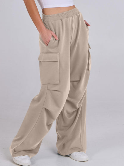 Elastic Waist Wide Leg Pants with Pockets