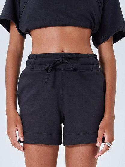 Drawstring Solid Color Shorts with Pockets