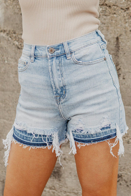 Raw Hem Denim Shorts with Pockets