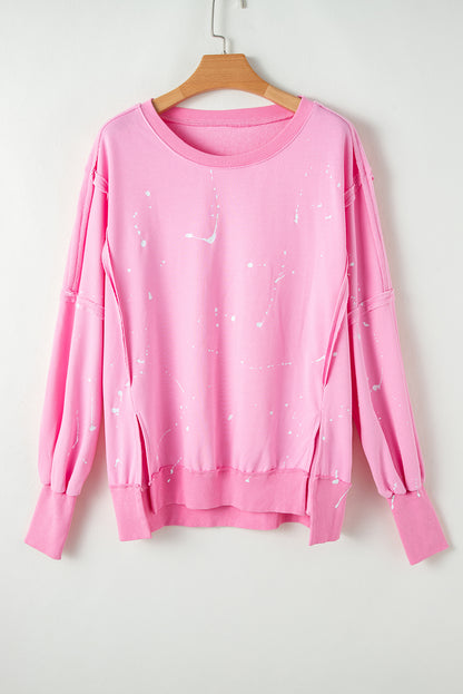 Exposed Seam Splatter Print Round Neck Sweatshirt