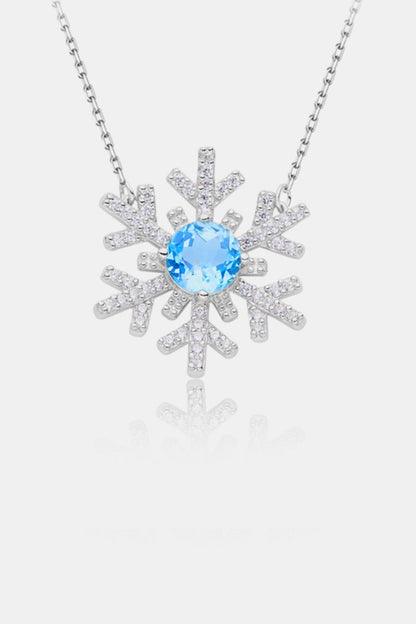 925 Sterling Silver Topaz Snowflake Shape Necklace