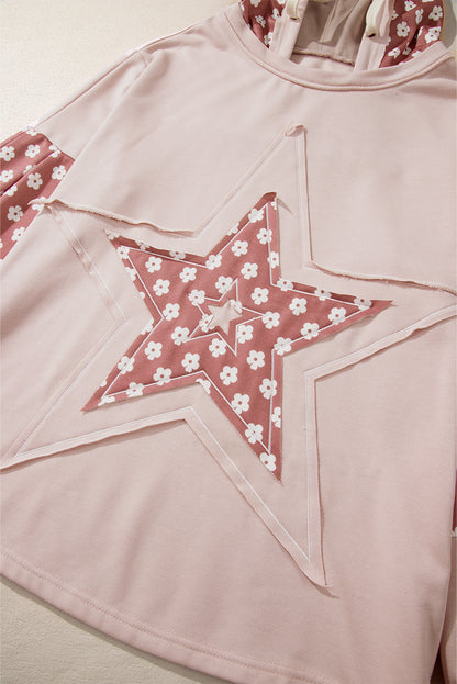 Floral Patchwork Star Pattern Drawstring Hoodie