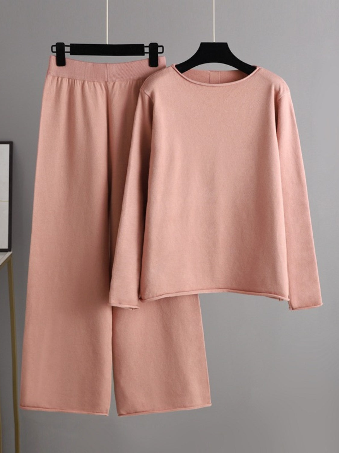 Basic Bae Rolled Round Neck Top and Pants Sweater Set