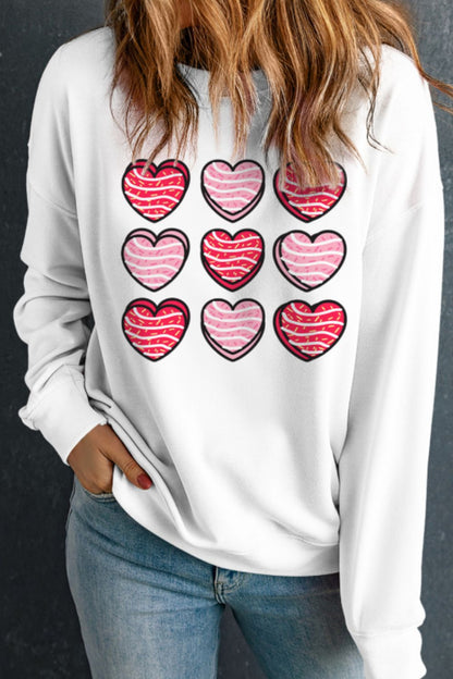 Valentine's Day Heart Round Neck Long Sleeve Sweatshirt