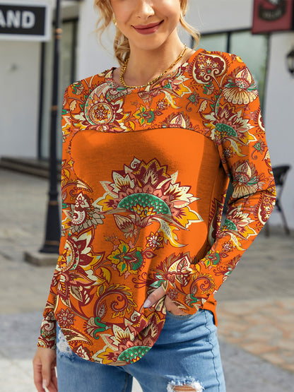 Printed Round Neck Long Sleeve T-Shirt