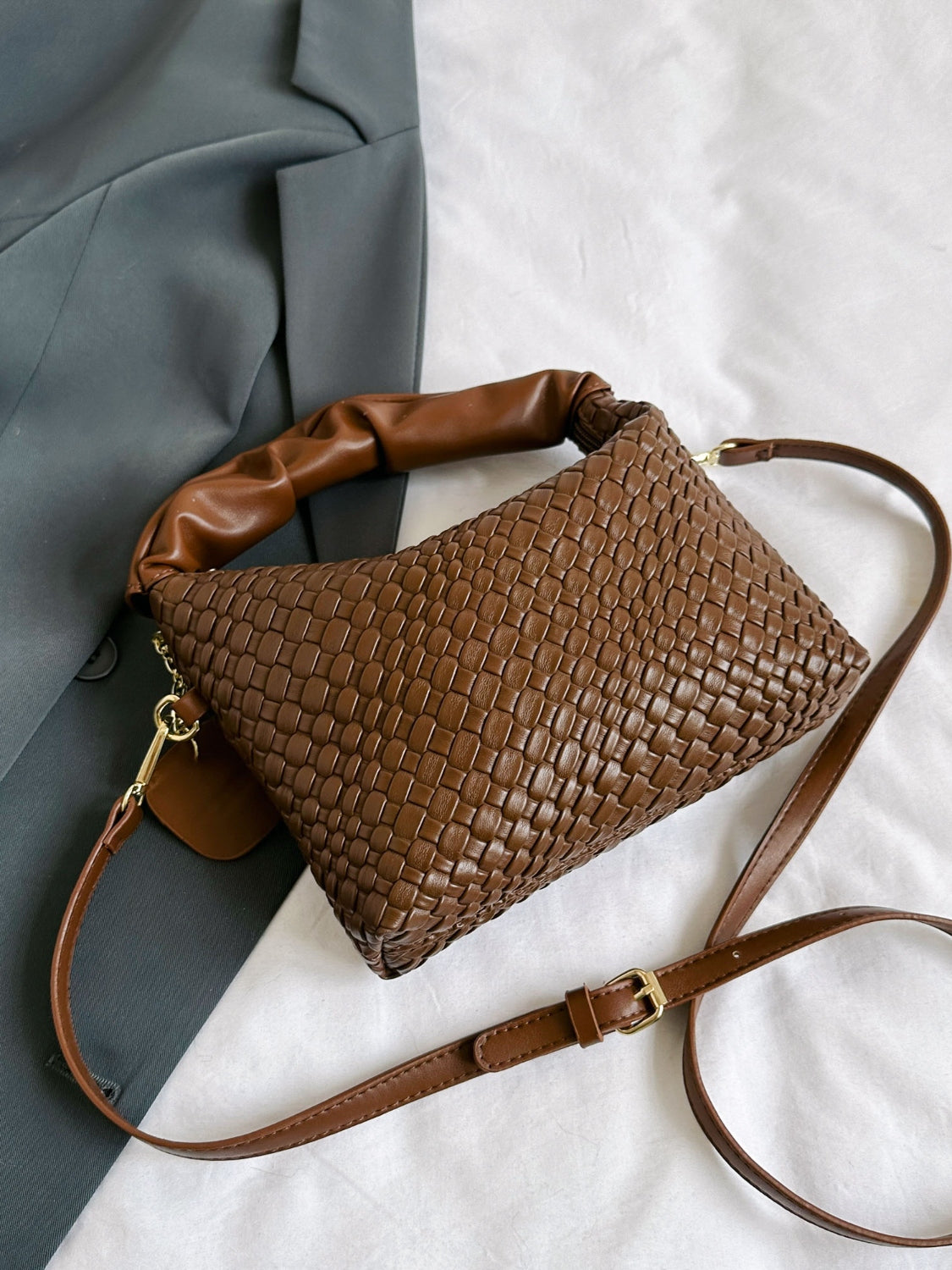 PU Leather Woven Crossbody Bag