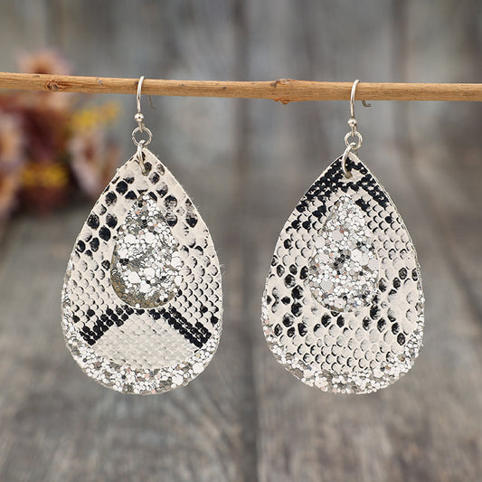 PU Leather Sequin Teardrop Earrings