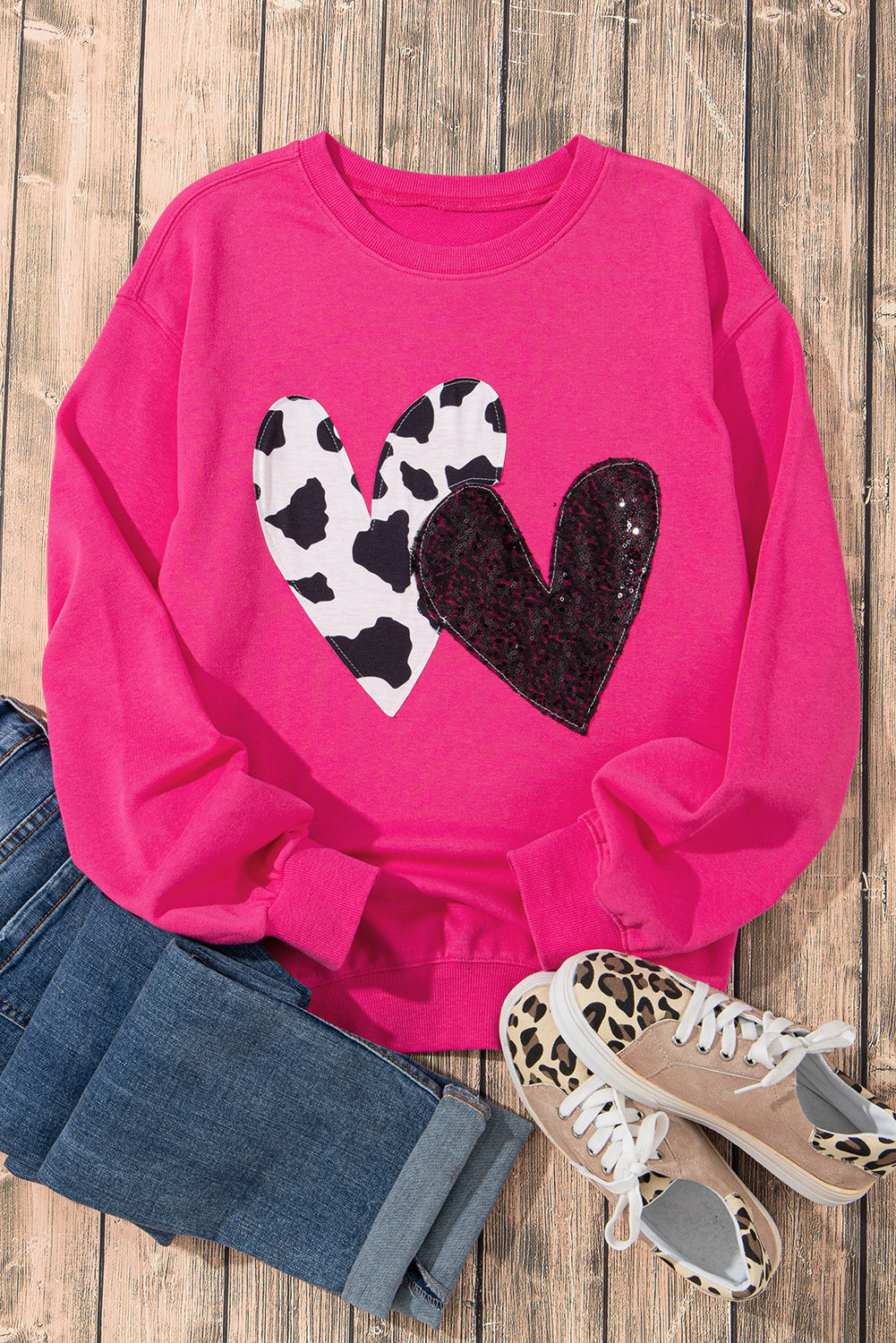 Heart Patch Long Sleeve Sweatshirt