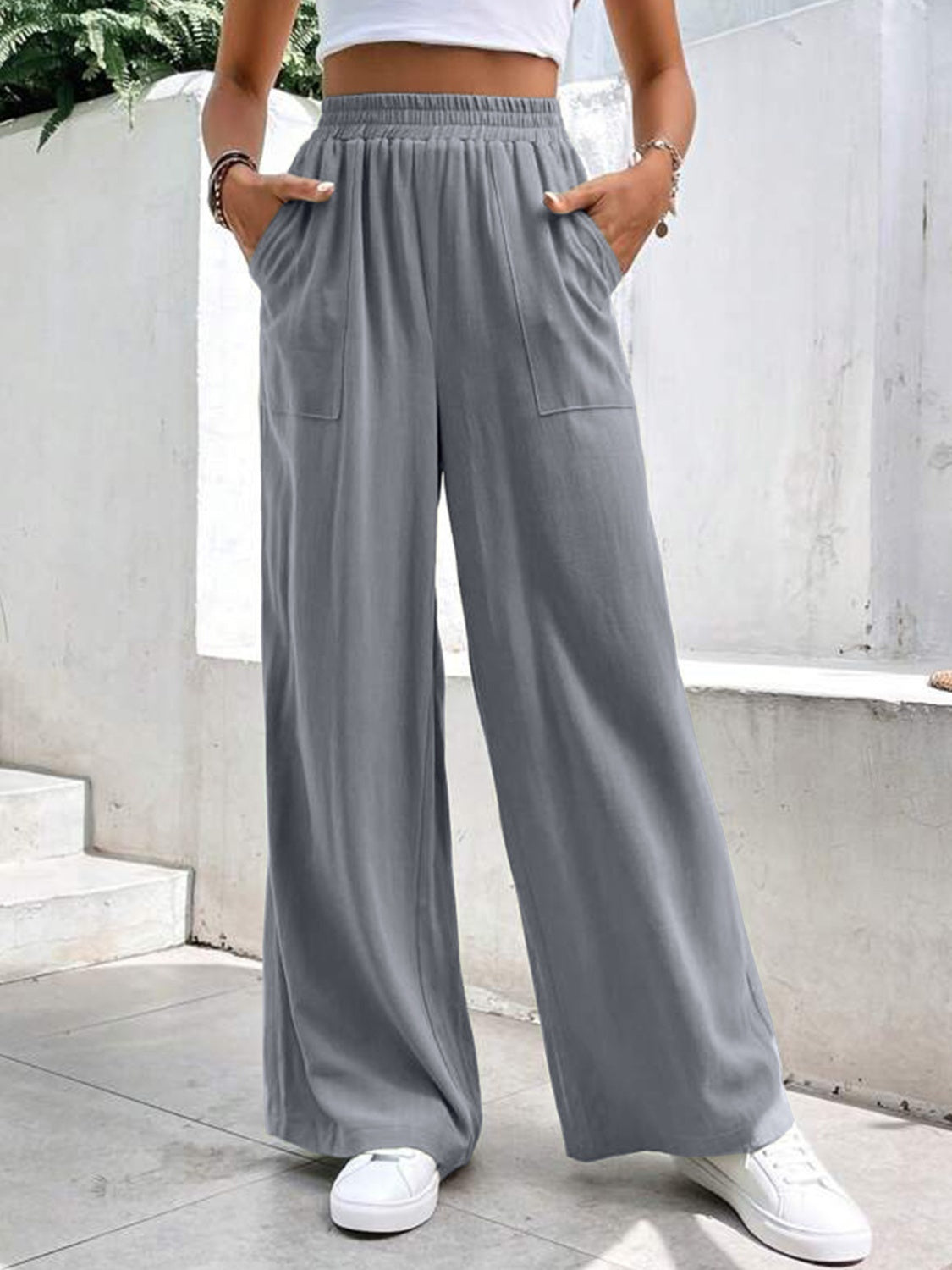 High Waist Wide Leg Pants with Pockets