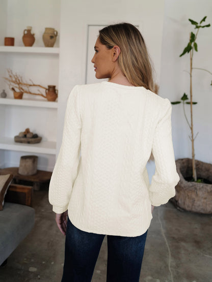 Textured Round Neck Long Sleeve Sweatshirt