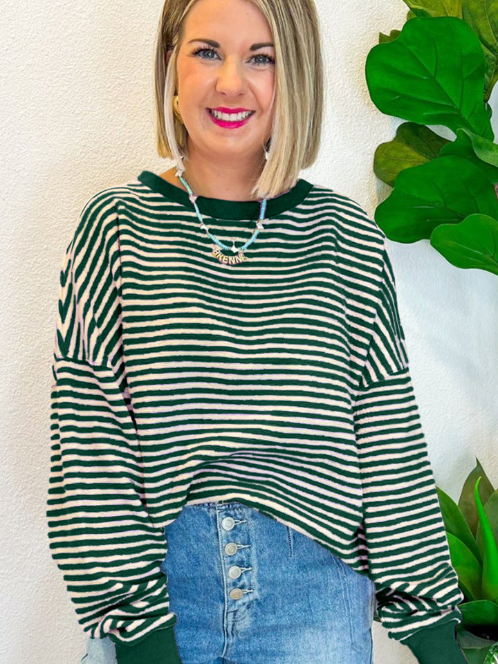 Striped Round Neck Long Sleeve Sweatshirt